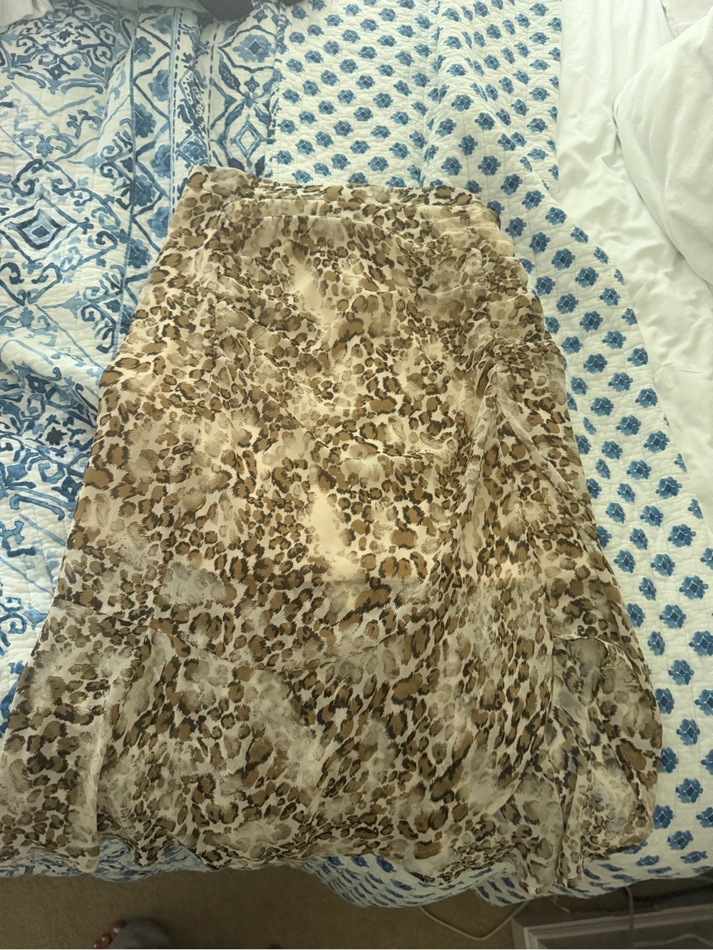 city sleek Beige and Brown Leopard-Print Midi Skirt